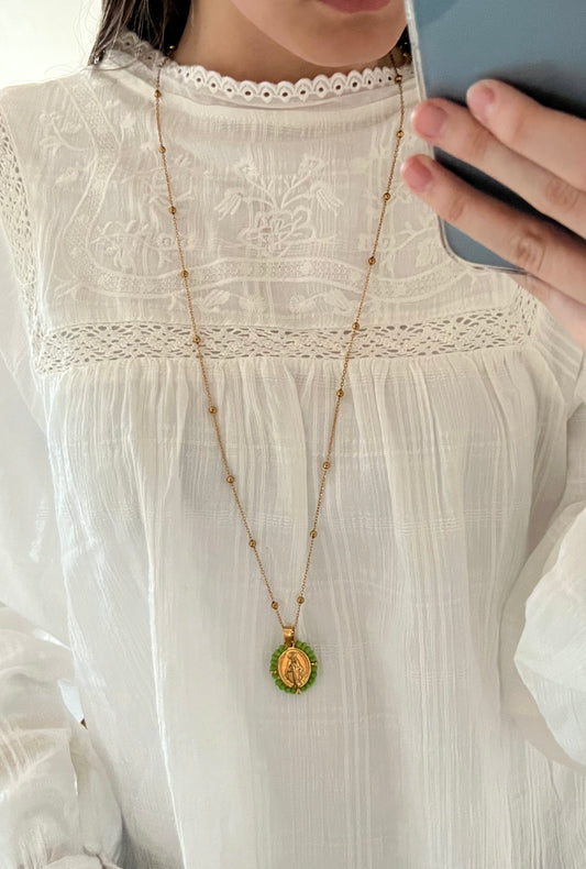 Sautoir chaine perlée Vierge-Marie